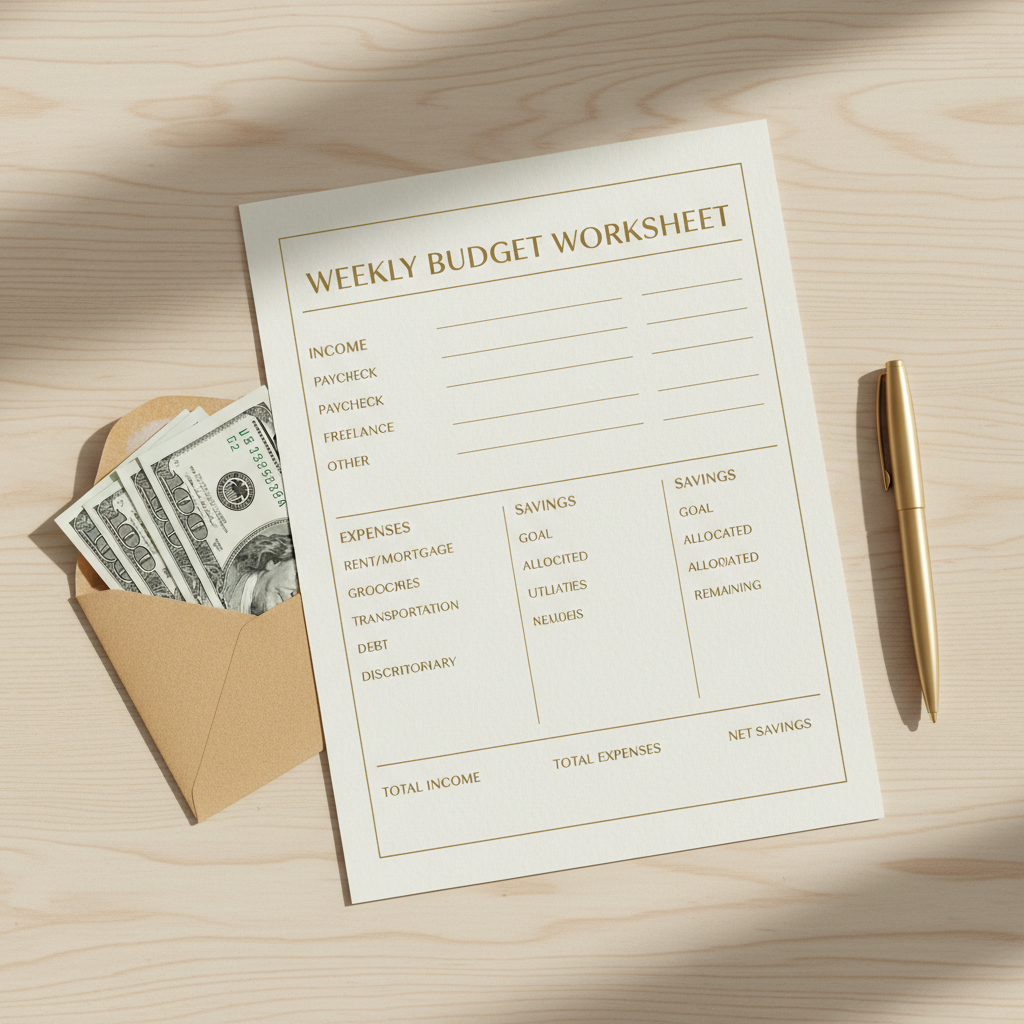 Weekly Budget Worksheet – Printable | Instant Download