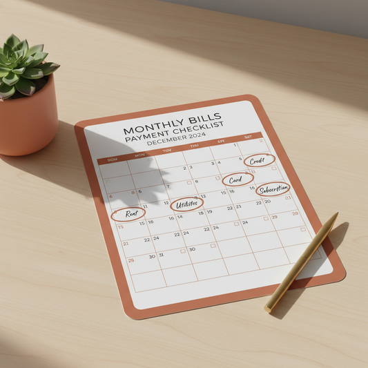Bill Payment Calendar & Checklist (PDF + Printable)