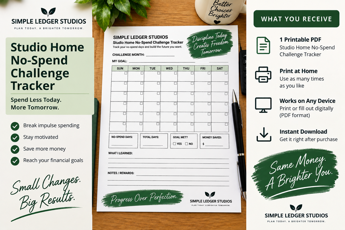 Studio Home No-Spend Challenge Tracker – Printable Savings Reset