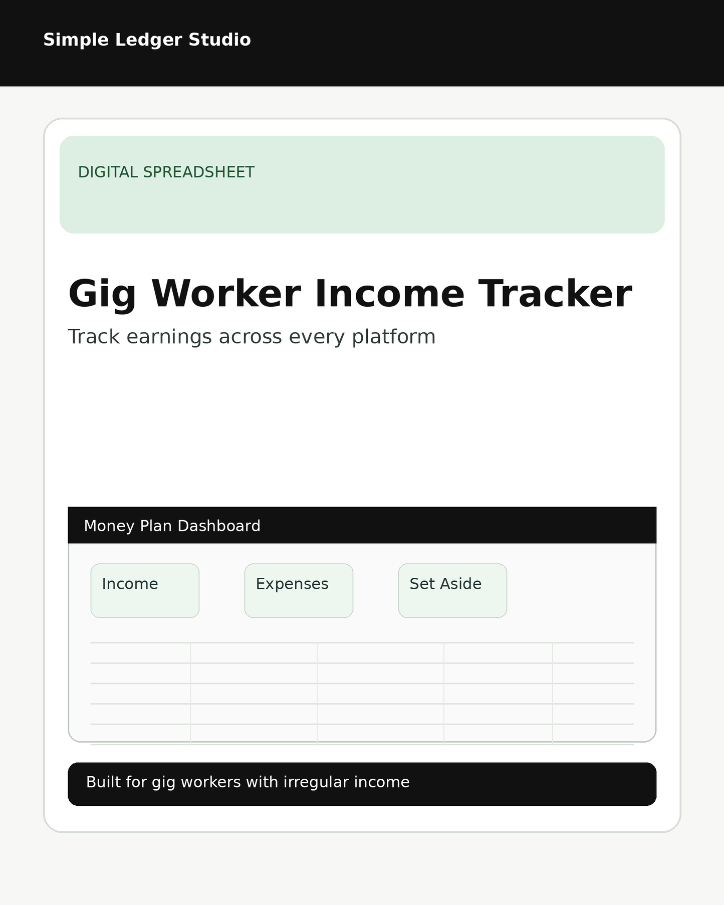 Gig Worker Income Tracker cover by Simple Ledger Studio