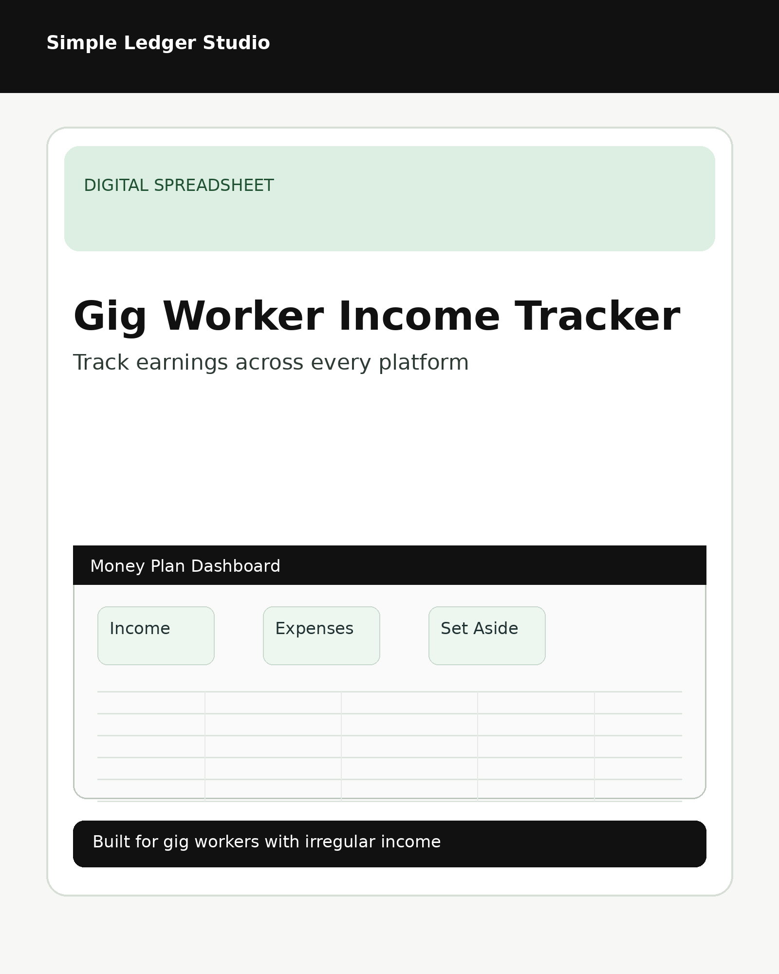 Gig Worker Income Tracker cover by Simple Ledger Studio