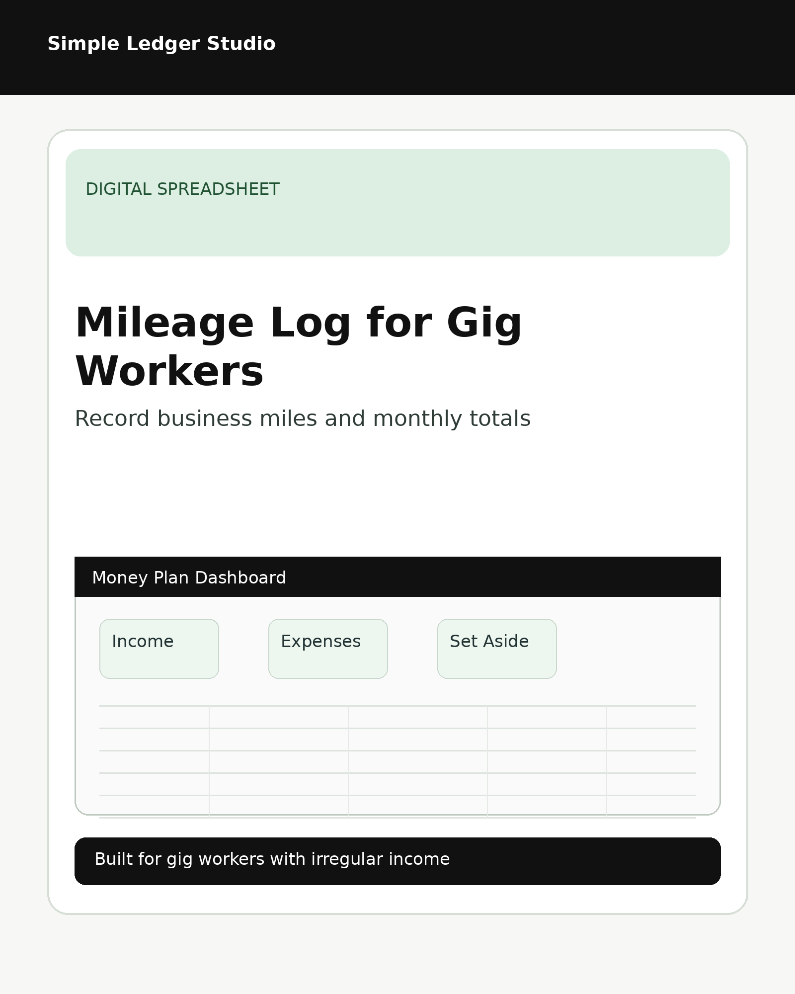 Mileage Log for Gig Workers cover by Simple Ledger Studio