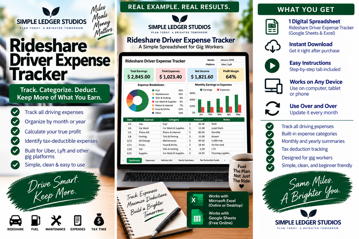 Rideshare Driver Expense Tracker filled example