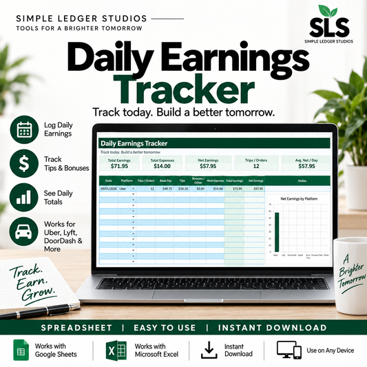Daily Earnings Tracker for Gig Workers by Simple Ledger Studios