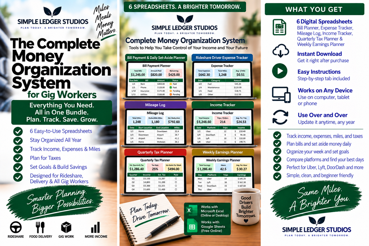 Simple Ledger Studios Gig Worker Money System Bundle - 6 spreadsheets