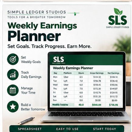 Weekly Earnings Planner for gig workers by Simple Ledger Studios